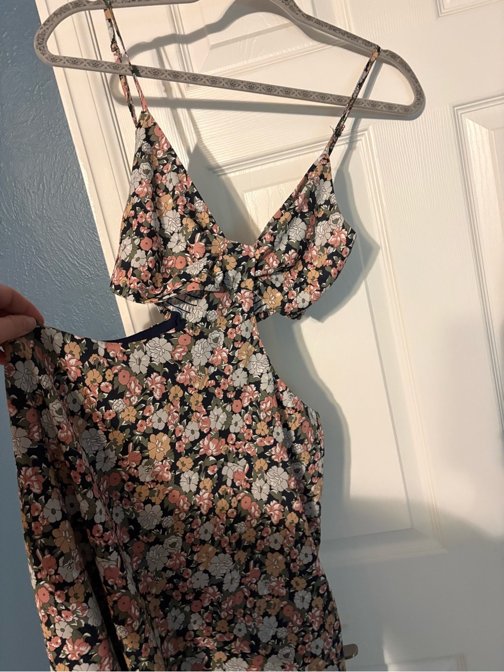 Perfect Pick Navy Blue Floral Print Cutout Maxi Dress - Picture 5 of 6